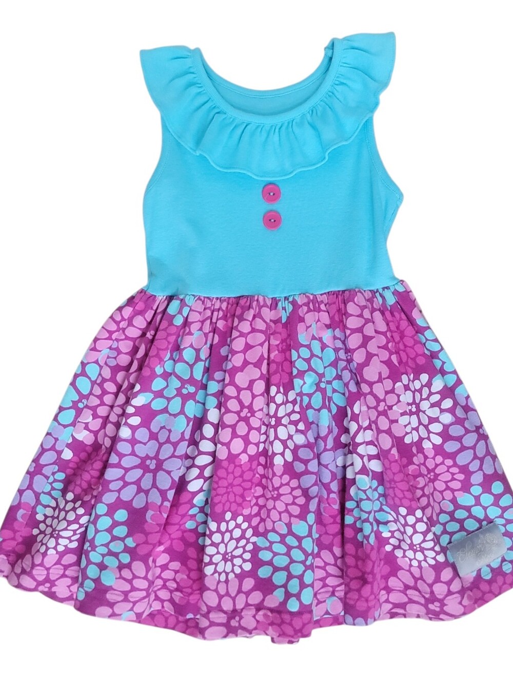 Eleanor Rose Girls Cotton Spandex Blue Purple Floral Ruffle Twirl Dress Size 4-5